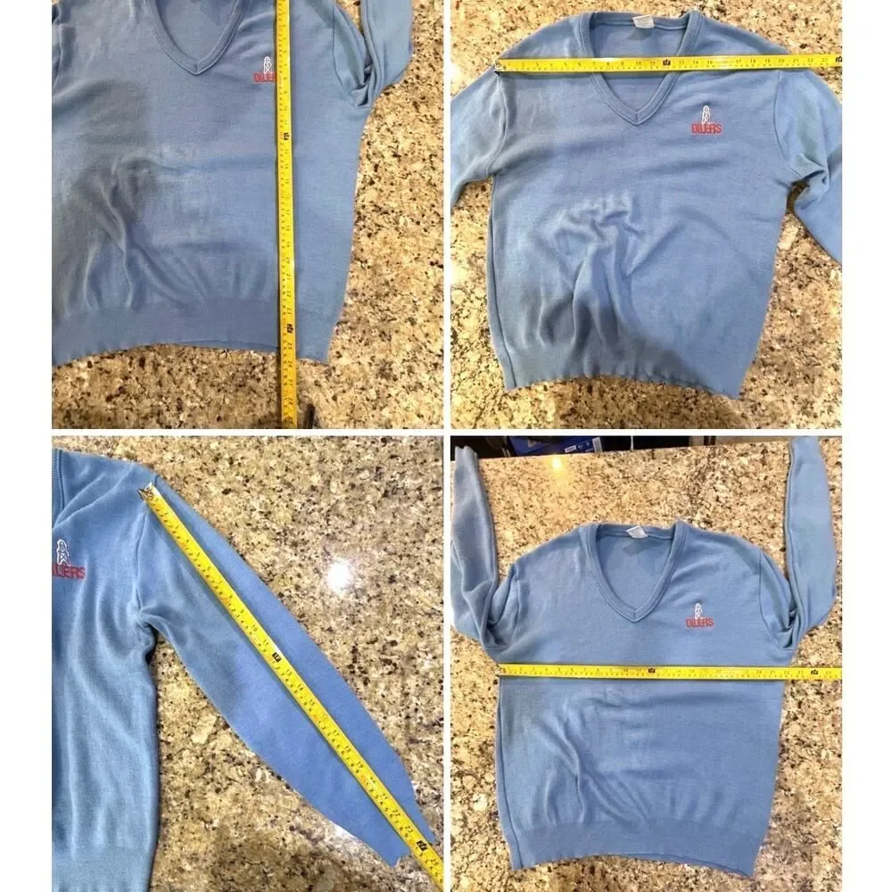 Houston Oilers Vintage Garan NFL Blue V Neck Pullover Sweater Made in USA Large